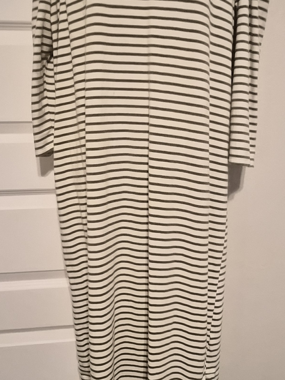 Pomander Place Women's XXL Striped Puff Sleeve Maxi Dress Olive Green & Ivory